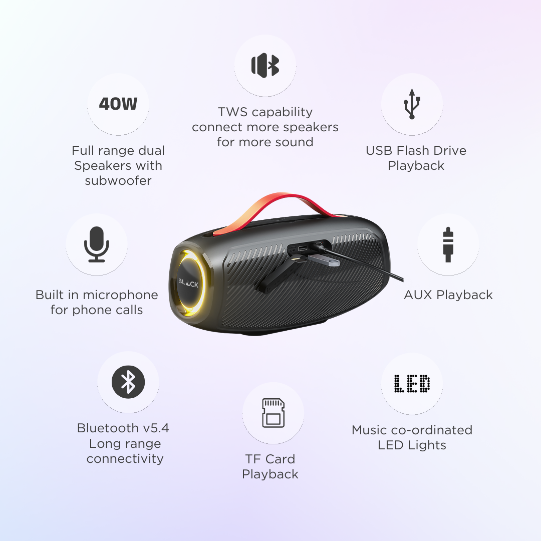 BLACK BassDrum 3 Wireless Bluetooth Speaker, 40W, Up to 9H Playtime, 1 Yr Warranty BLACK BassDrum 3 Wireless Bluetooth Speaker, 40W, Up to 9H Playtime, 1 Yr Warranty